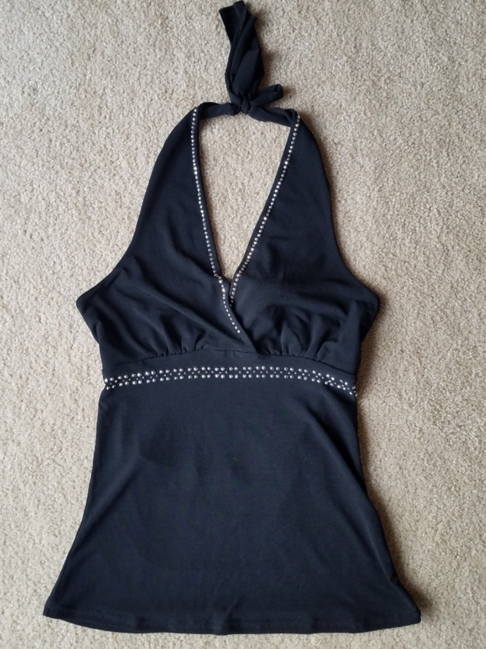 Sexy Black Fitted Halter Rhinestone Embellished Wrap Top from London
